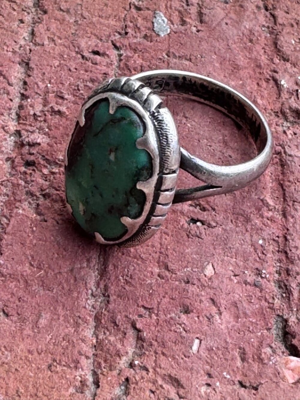 Sterling Silver Green Turquoise Ring Size 7 Oval Nugget Stone Southwest Style - Picture 11 of 13